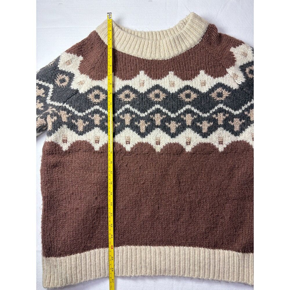 Aerie Fair Isle Wool Blend Chunky Knit Oversized Sweater Brown Cream Large - Picture 6 of 6
